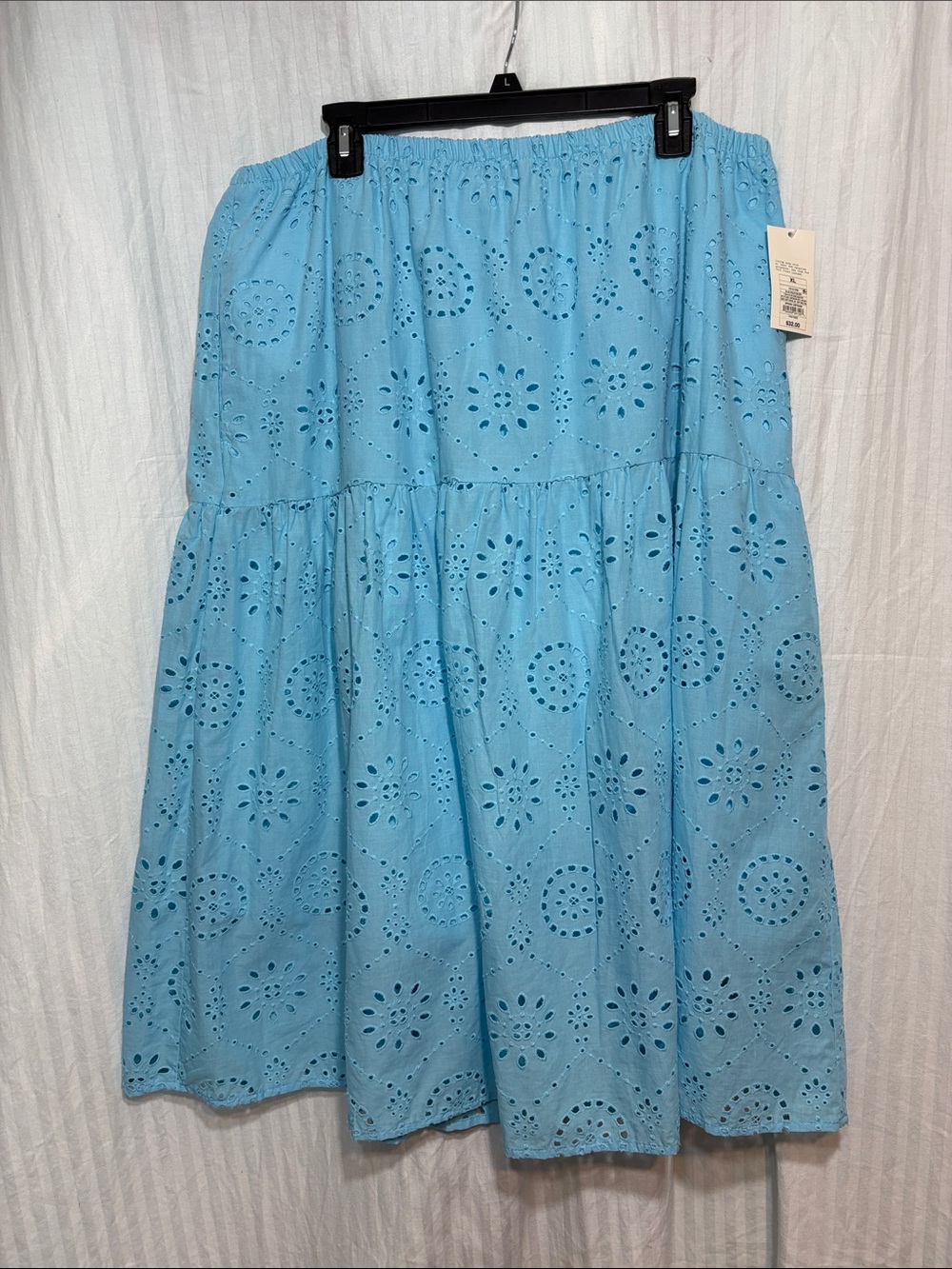Light Blue Eyelet Tiered Cotton Skirt